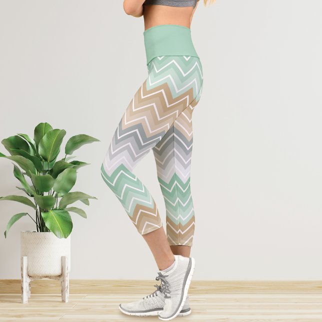 Chevron Stripes Mint Green Capri Leggings (Creator Uploaded)