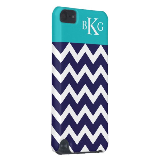 Chevron Stripes & Monogram | Navy Teal iPod Touch 5G Cover (Back/Right)