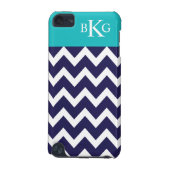 Chevron Stripes & Monogram | Navy Teal iPod Touch 5G Cover (Back)