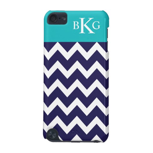 Chevron Stripes & Monogram | Navy Teal iPod Touch 5G Cover (Back)