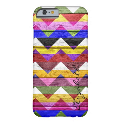 Chevron Stripes Monogram Vintage Wood 2 Barely There iPhone 6 Case