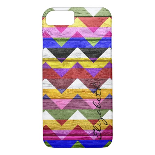 Chevron Stripes Monogram Vintage Wood 2 iPhone 87 Case