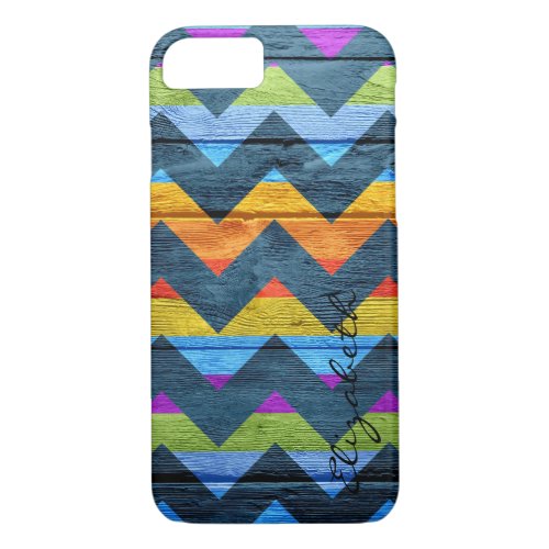 Chevron Stripes Monogram Vintage Wood 3 iPhone 87 Case