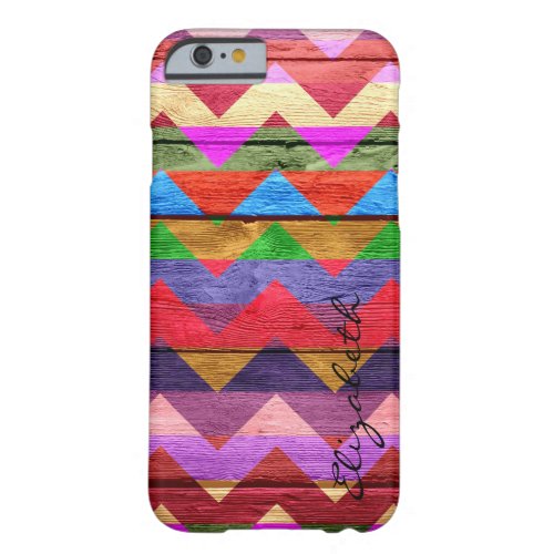 Chevron Stripes Monogram Vintage Wood 4 Barely There iPhone 6 Case