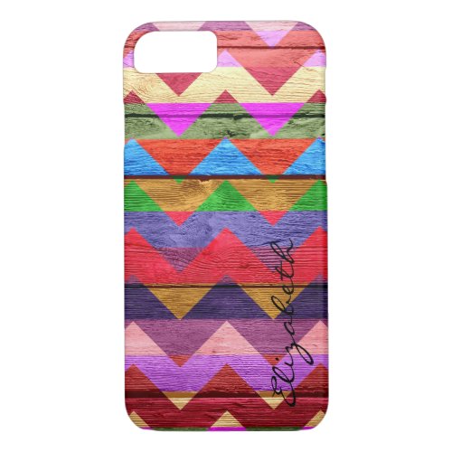 Chevron Stripes Monogram Vintage Wood 4 iPhone 87 Case