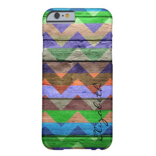 Chevron Stripes Monogram Vintage Wood 5 Barely There iPhone 6 Case