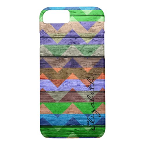 Chevron Stripes Monogram Vintage Wood 5 iPhone 87 Case