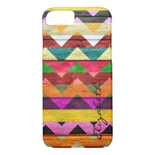 Chevron Stripes Monogram Vintage Wood 8 iPhone 87 Case