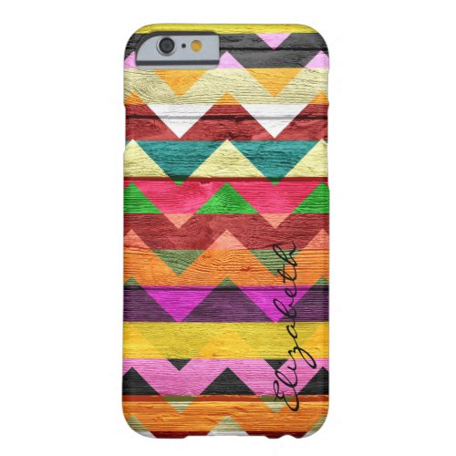 Chevron Stripes Monogram Vintage Wood 8 Barely There iPhone 6 Case