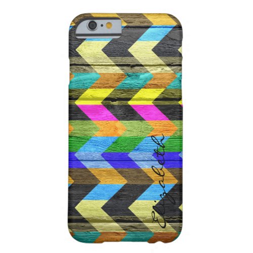 Chevron Stripes Monogram Vintage Wood 9 Barely There iPhone 6 Case