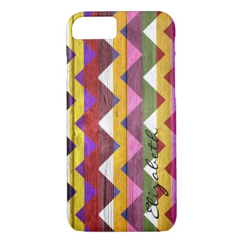 Chevron Stripes Monogram Vintage Wood iPhone 87 Case