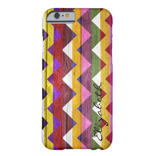 Chevron Stripes Monogram Vintage Wood Barely There iPhone 6 Case