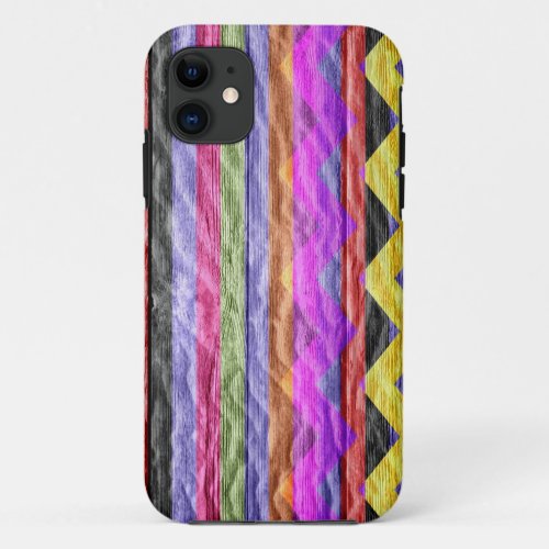 Chevron Stripes on Modern Wood 2 iPhone 11 Case
