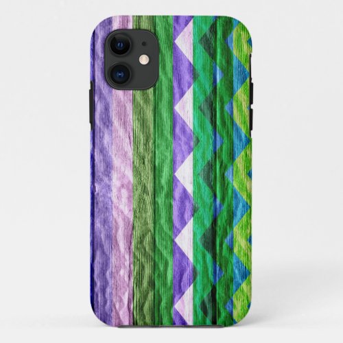 Chevron Stripes on Modern Wood 3 iPhone 11 Case