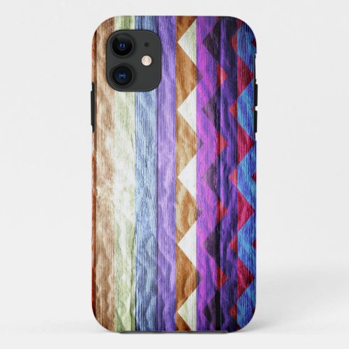Chevron Stripes on Modern Wood 4 iPhone 11 Case