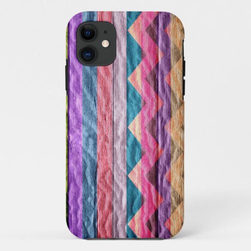 Chevron Stripes on Modern Wood 5 iPhone 11 Case