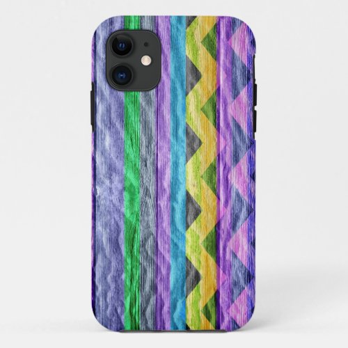Chevron Stripes on Modern Wood 6 iPhone 11 Case