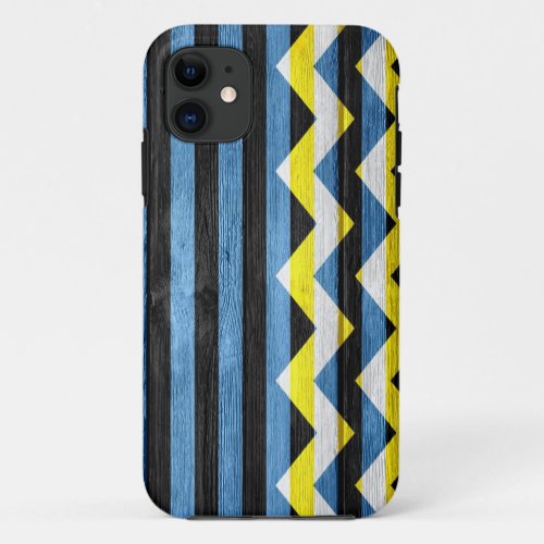 Chevron Stripes on Modern Wood iPhone 11 Case