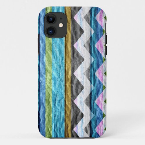 Chevron Stripes on Modern Wooden iPhone 11 Case