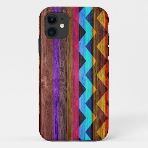 Chevron Stripes on Old Wooden iPhone 11 Case
