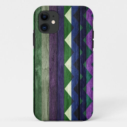 Chevron Stripes on Wooden iPhone 11 Case