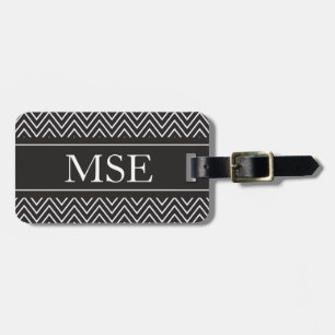 Chevron Stripes Personalized Monogram Black White Luggage Tag