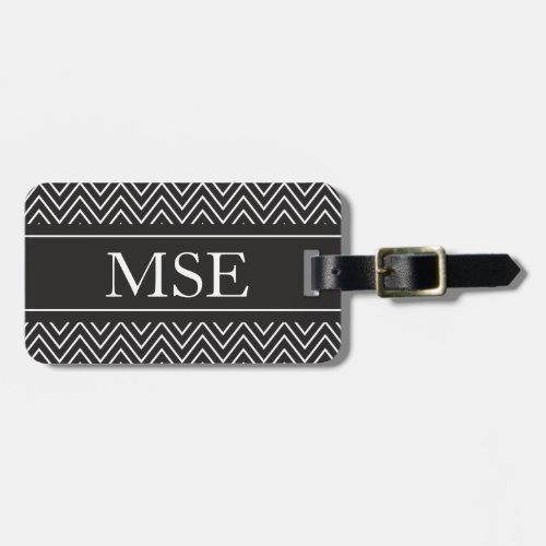 Chevron Stripes Personalized Monogram Black White Luggage Tag