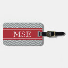 Chevron Stripes Personalized Monogram Grey Red
