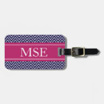 Chevron Stripes Personalized Monogram Navy Berry Luggage Tag