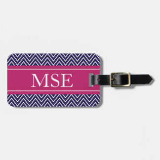 Chevron Stripes Personalized Monogram Navy Berry Luggage Tag