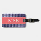 Chevron Stripes Personalized Monogram Navy Coral
