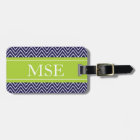 Chevron Stripes Personalized Monogram Navy Lime