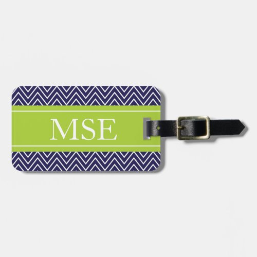 Chevron Stripes Personalized Monogram Navy Lime Luggage Tag