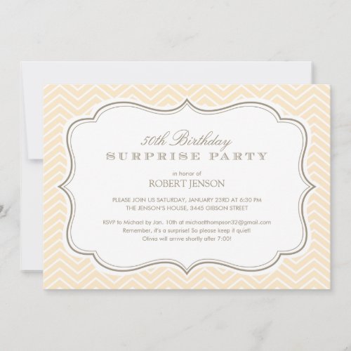 Chevron Stripes Surprise Party Invitations - Chevron stripes surprise party invitations with formal design. Customize the wording to use for any type of surprise party.