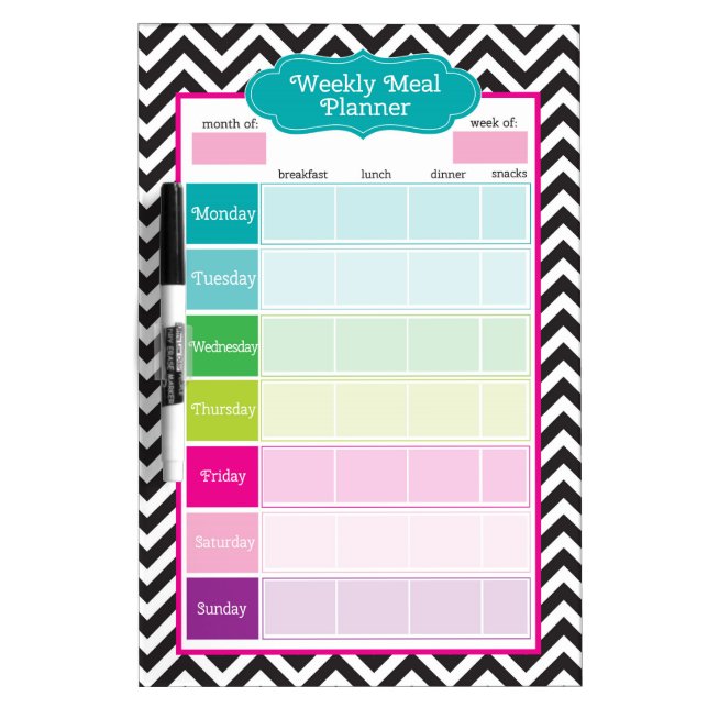 Chevron & Stripes Weekly Meals Dry Erase Board (Front)