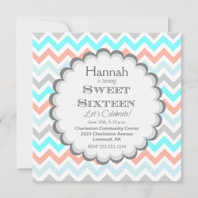Chevron Sweet Sixteen Birthday Invitation (Front)