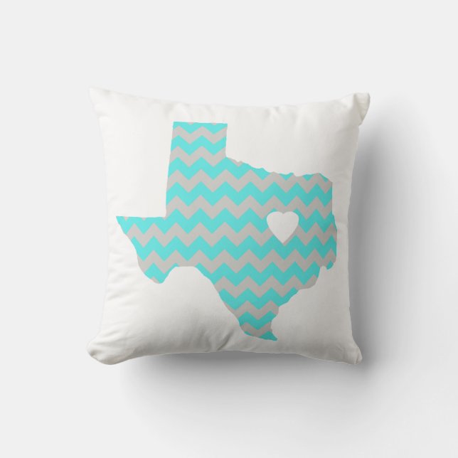 Chevron Teal and Gray Texas Throw Pillow (Front)