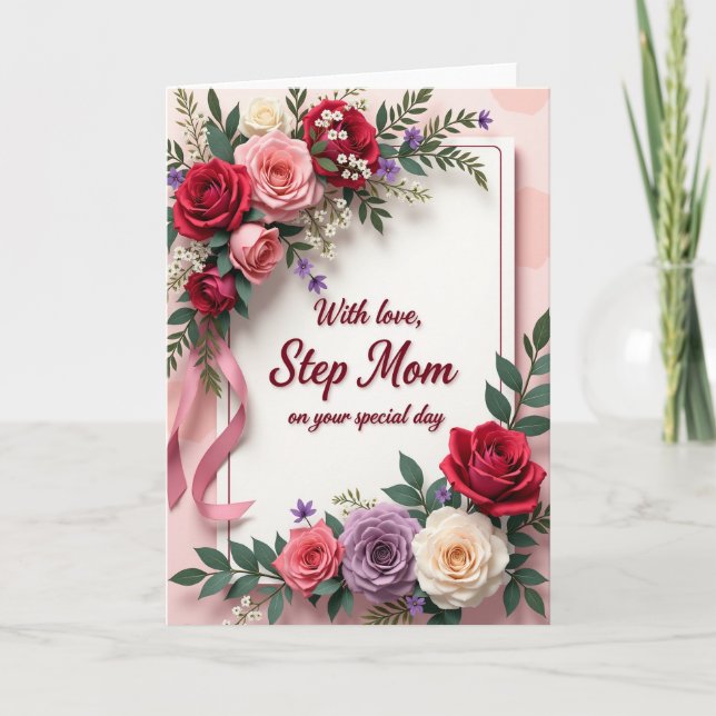 Chevron Tender Rose Bouquet Card (Front)
