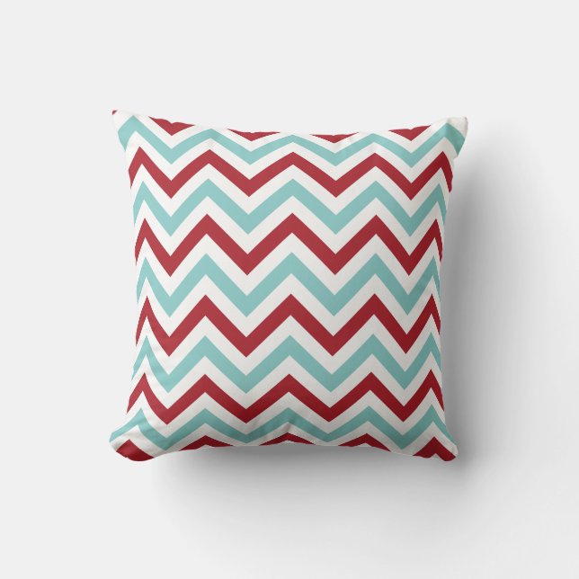Chevron Throw Pillow | {Aqua & Red} (Front)