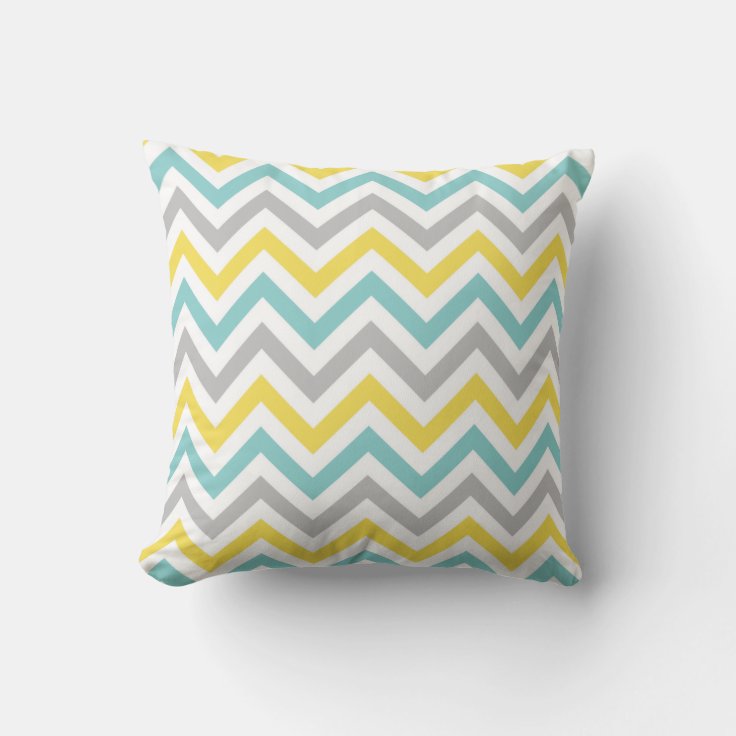 Chevron Throw Pillow {Aqua, Sunshine & Grey} Zazzle