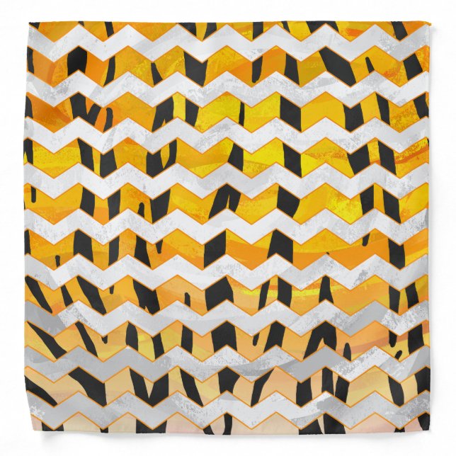 Chevron Tiger Black and Orange Print Bandana (Front)