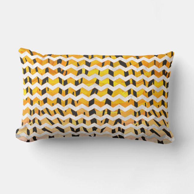 Chevron Tiger Black and Orange Print Lumbar Pillow (Front)