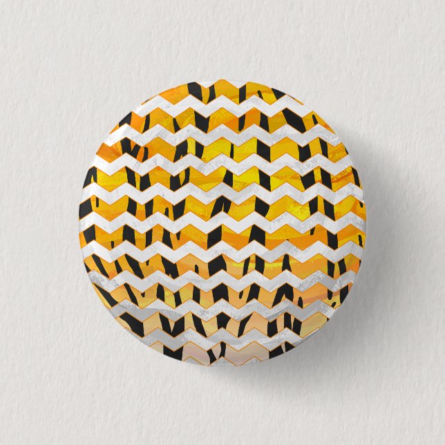Chevron Tiger Black and Orange Print Pinback Button (Front)