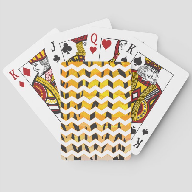 Chevron Tiger Black and Orange Print Poker Cards (Back)