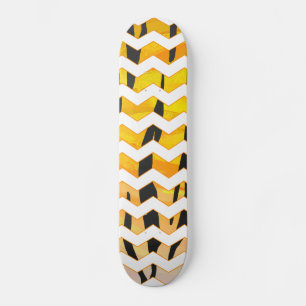 Chevron Tiger Black and Orange Print Skateboard Deck