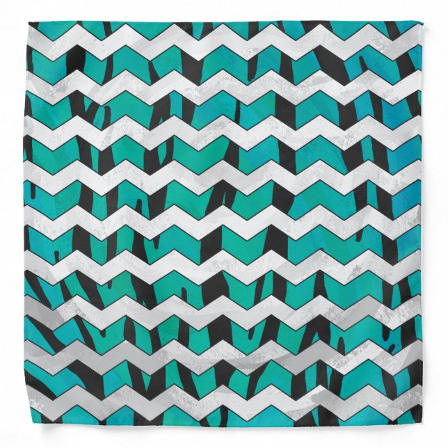 Chevron Tiger Black and Teal Print Bandana (Front)