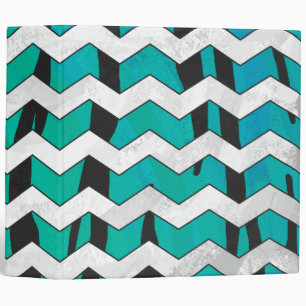 Chevron Tiger Black and Teal Print Binder