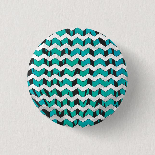Chevron Tiger Black and Teal Print Button (Front)
