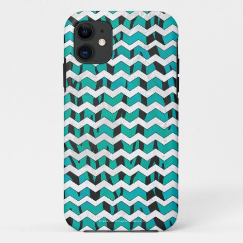 Chevron Tiger Black and Teal Print iPhone 11 Case