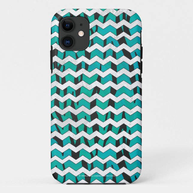 Chevron Tiger Black and Teal Print Case-Mate iPhone Case (Back)